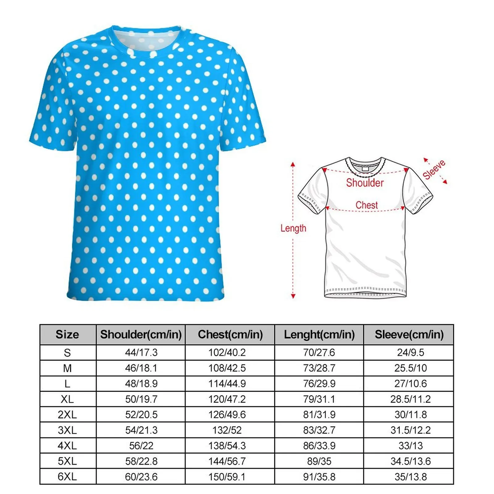Original T Shirt Blue And White Polka Dot T Shirts Spots Print Funny Harajuku Tee Shirt For Men Short Sleeve Oversize Tops
