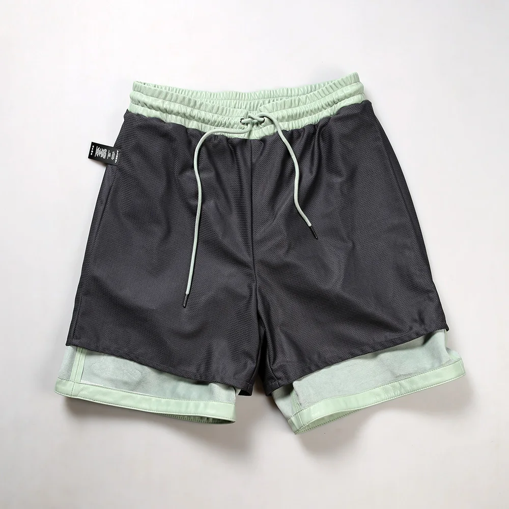 Casual sports model leather shorts men loose fit US size plus size five pants summer fashion trend club punk style mid pants