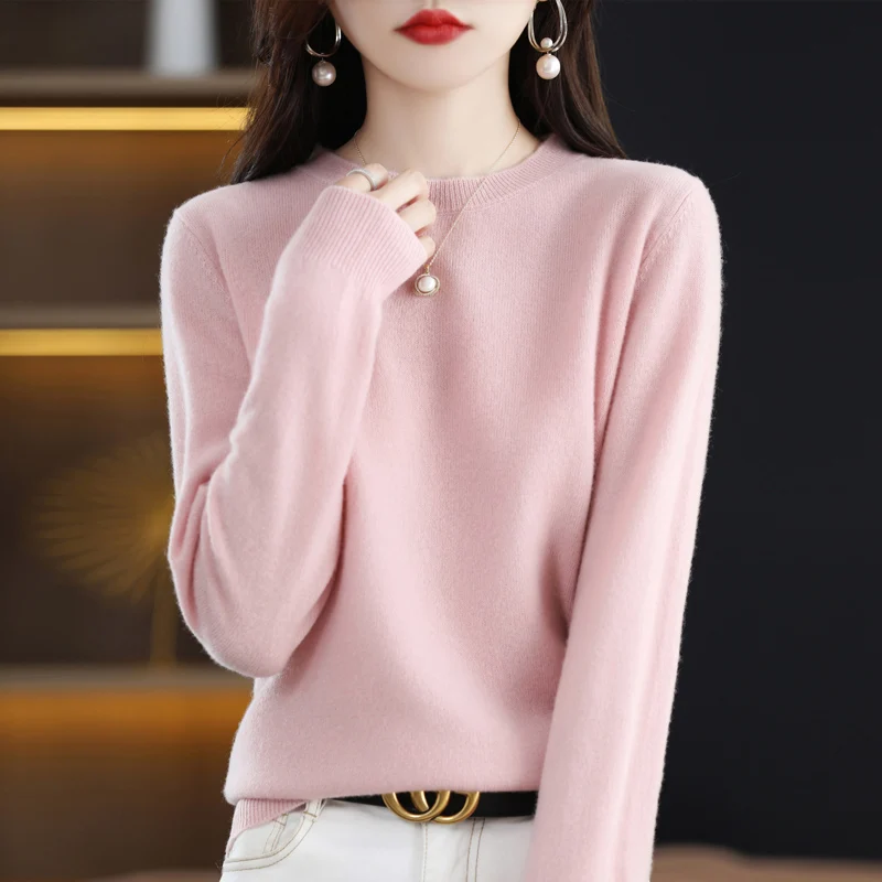 100% pure wool cashmere sweater women\'s O-neck pullover casual knit top autumn and winter women\'s coat Korean fashion