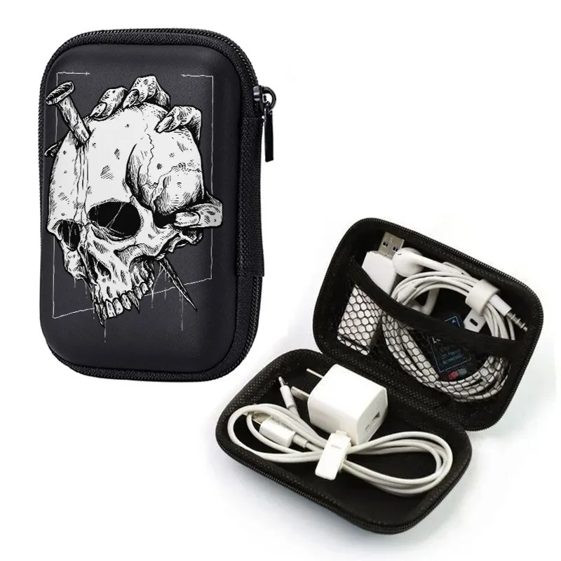 Skull with Nail Claws Print Compact EVA Hard Case Anti-drop Zippered Storage Organizer for Electronics, Headphones,Cables & HDDs
