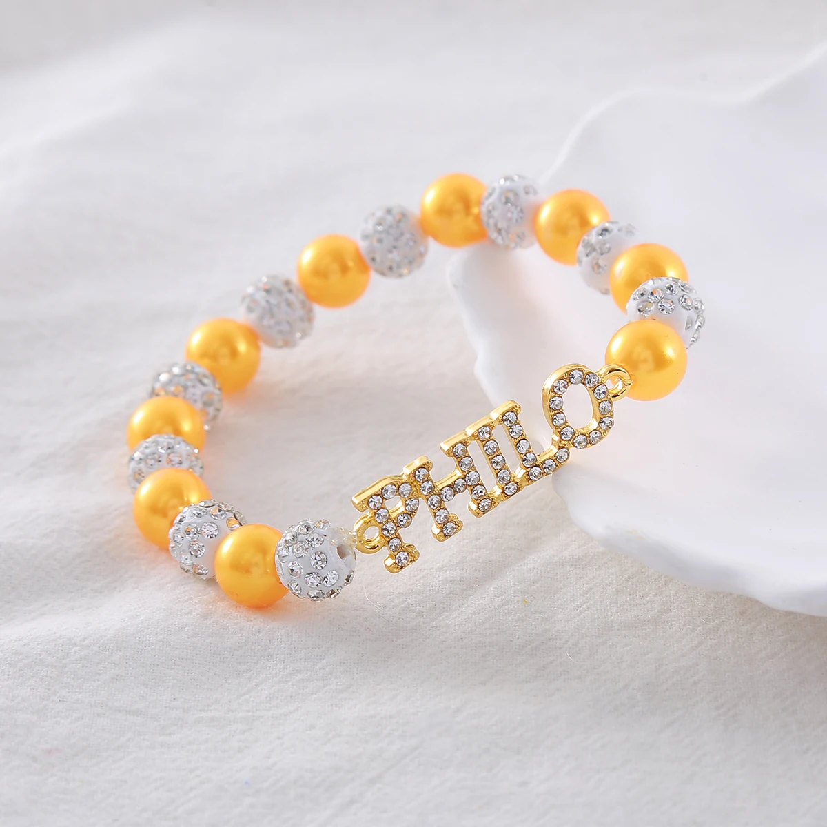 Women Social Jewelry White Yellow Beads Greek Sorority Philo Bracelets Jewelry Stretch