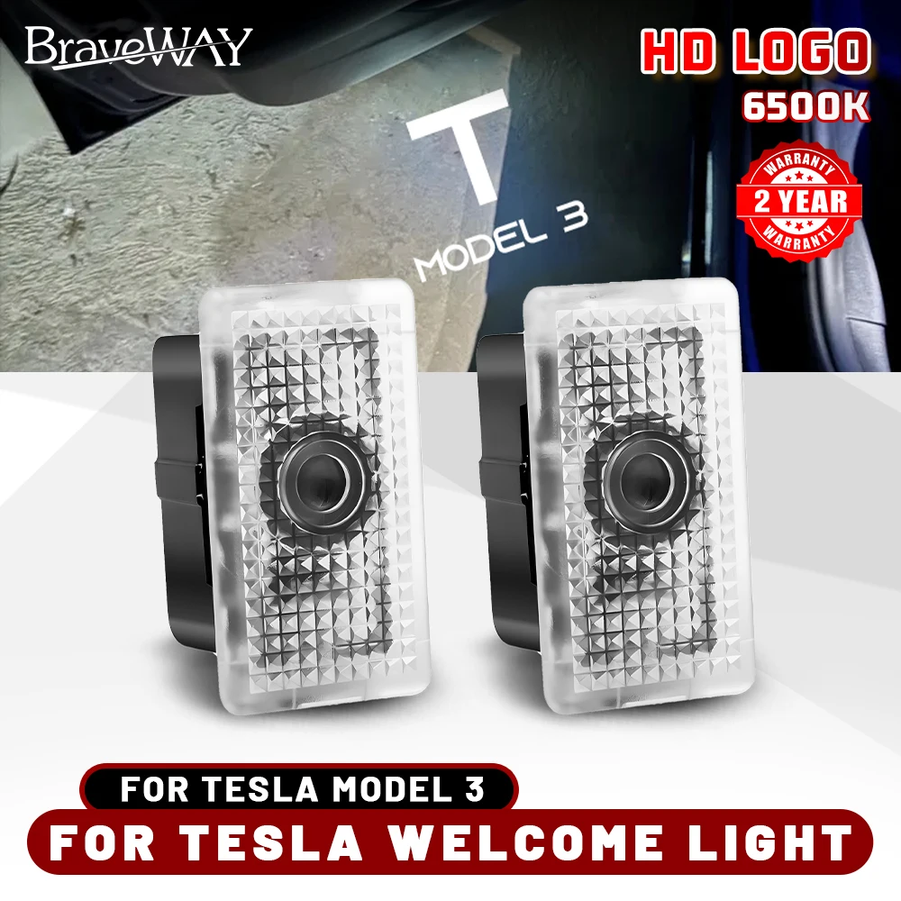 HAOLIDE For Tesla Model 3/Y Puddle Lights Projector Ultra-Bright LED Shadow Light Never Fade Welcome Lights Clear Logo