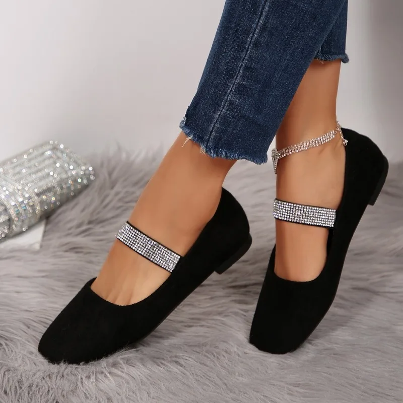 

Slip-on low-heeled single fall new square-toe shallow suede sequin soft-sole non-slip low-top shoes