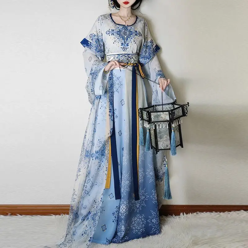 

Original Tang Hanfu - Women's Blue-and-white Beizi Jacket High-waist Traditional Chinese Clothing Elegant Costume Outfit