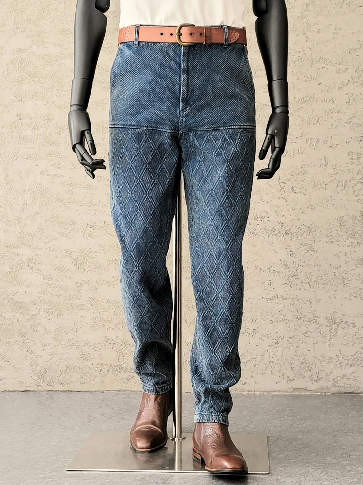 Men's Indigo Sashiko Tapered Pants Japanese Style Trousers