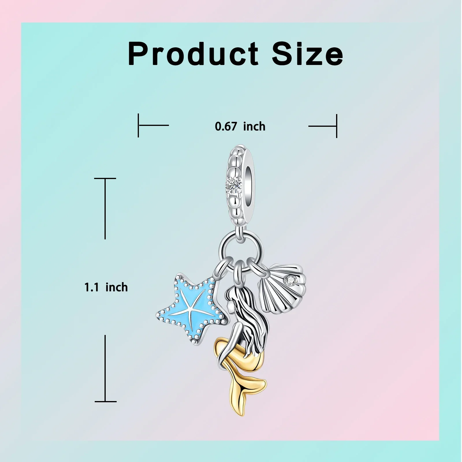 نجم البحر و حورية البحر شل قلادة Charm للنساء ، 925 فضة ، يناسب الأصلي باندورا أساور ، DIY بها بنفسك مجوهرات هدية