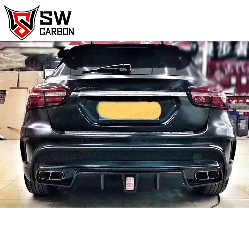 Carbon Fiber Rear Diffuser with Lights for Mercedes-Benz GLA-Class AMG X156 GLA45 Rear Bumper Lower Lip Spoiler Splitter Bodykit