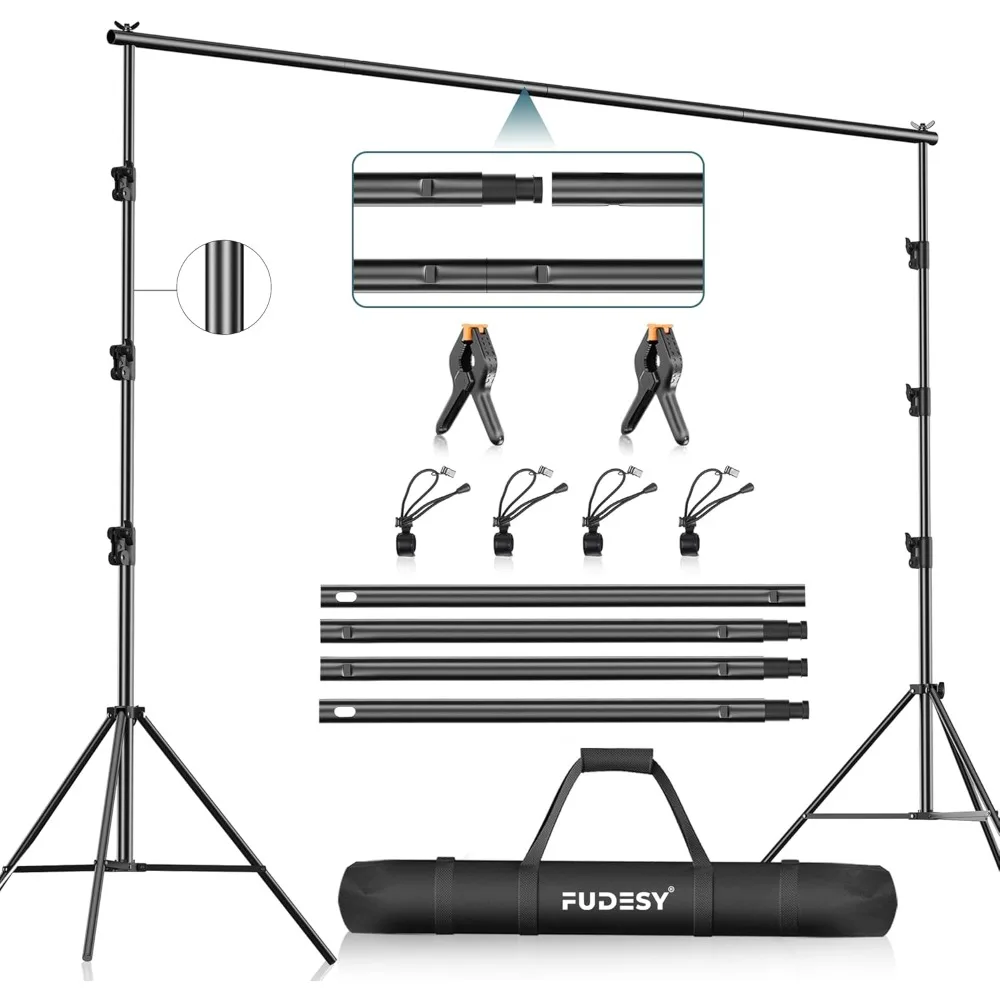 

US Shipping 10x10ft Heavy Duty Adjustable Photo Video Backdrop Stand Background Support System with Carry Bag & 6 Clamps