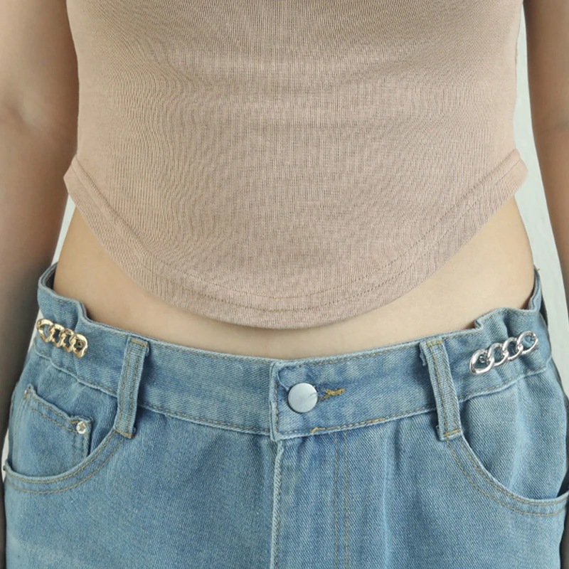 Simple Detachable Pants Clips Adjustable Waist Buckle Nail-free Metal Pins Button For Girls Jeans Waist Tightener