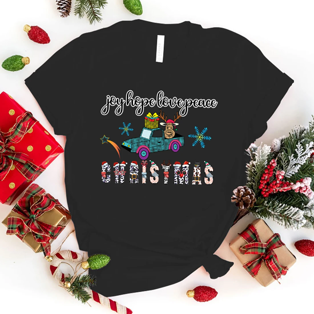 

Joy Hope Love Peace Christmas T-Shirt Men Women T Shirt Cosplay Clothes Streetwear Tee Shirt Plus Size Tops