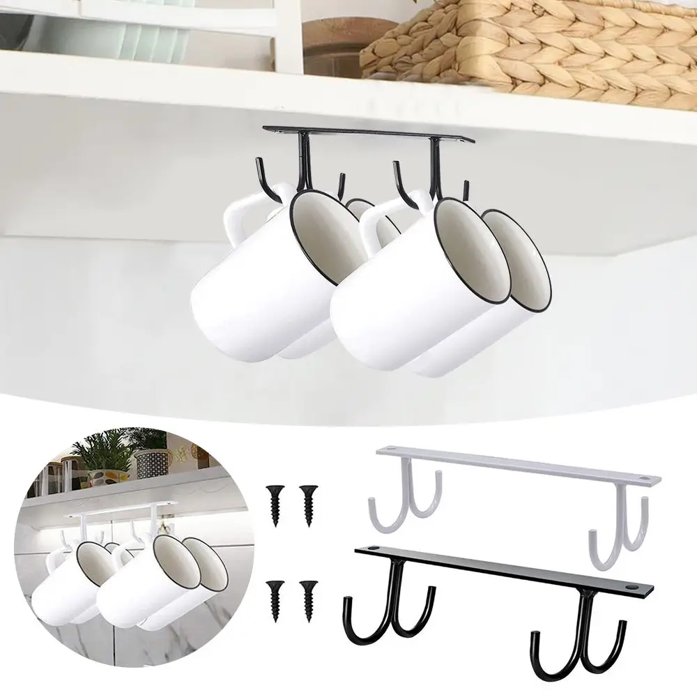 1pc Mug Rack Under Cabinet Coffee Cup Holder Mugs Cups Drying Hook Kitchen Closet Under Shelf Hanging Organizer Hook