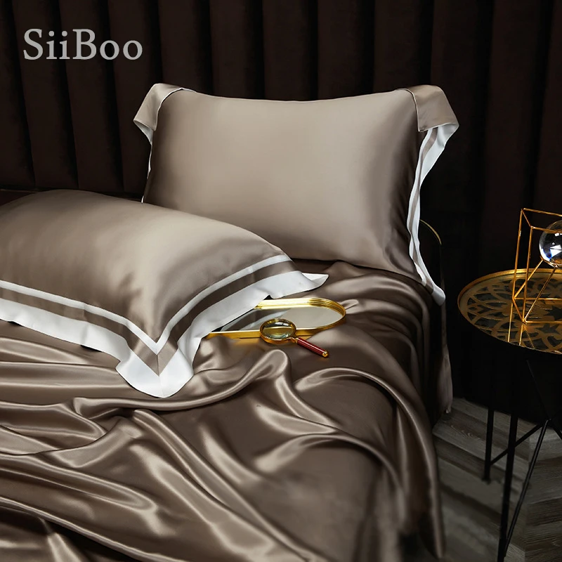 Siiboo super luxurious 25mm mulberry silk bedding sheet duvet cover set top grade 100% natural silk American style sp6637