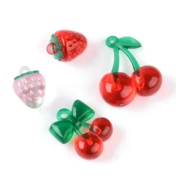12PCS Acrylic Strawberry Cherry Charm Lighting Fruit Pendant DIY Bracelet Earrings Jewelry Accessories Handmade Materials