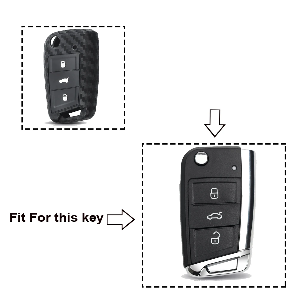 KEYYOU For VW Golf 7 Bora Jetta GOLF Passat GTI Skoda Octavia A7 Polo 5 Silicone Carbon Fiber Car Key Protaction Cover Key Case