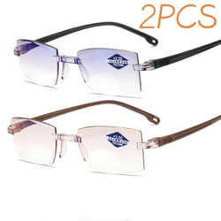 2PCS Ultralight Rimless Bifocal Progressive Reading Glasses Vintage Far Sight Eyesglasses Anti-blue Light Presbyopic Eyewear