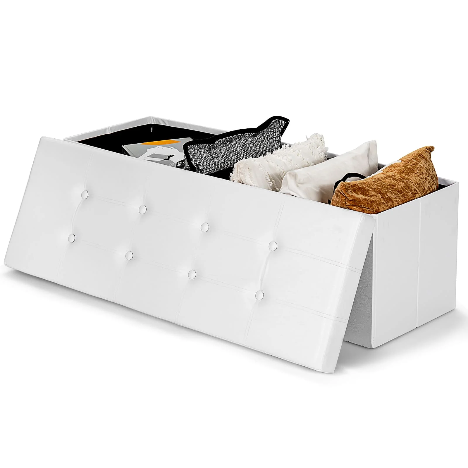 GOFLAME-Banco otomano de almacenamiento plegable, cofre grande con divisor