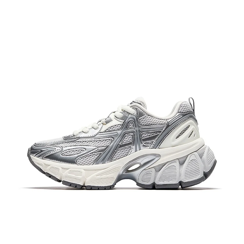 Anta SKYLOFT Cushioning Breathable Height Increasing Low top Casual Shoes Women's Cumulus Gray/Silver/Ivory White 122548803-1