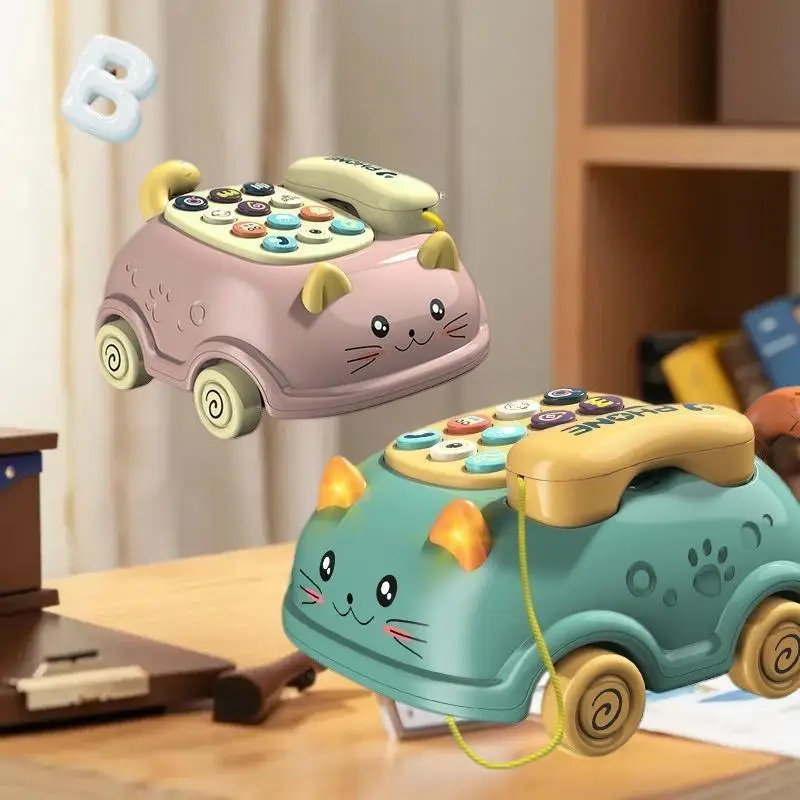 "لعبة هاتف تعليمية على شكل قطة واحدة للأطفال مع أضواء، هدية تعليمية موسيقية من مونتيسوري 3 في 1