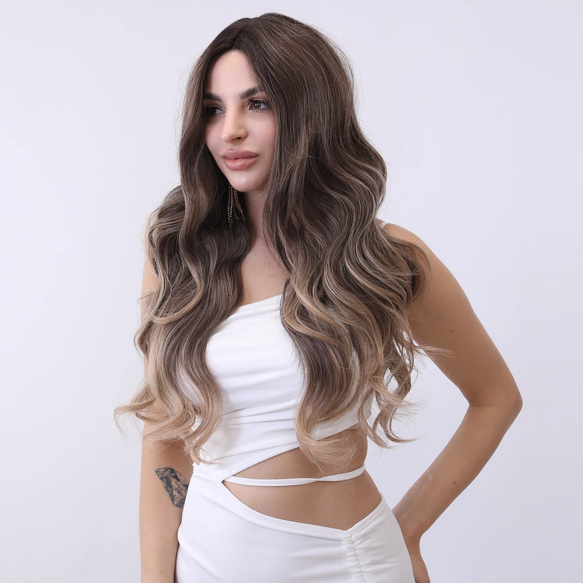 Smilco-peluca sintético de cabello rizado para mujer, postizo de encaje frontal 13x5x1, 28 pulgadas, color marrón ombré, resistente al calor