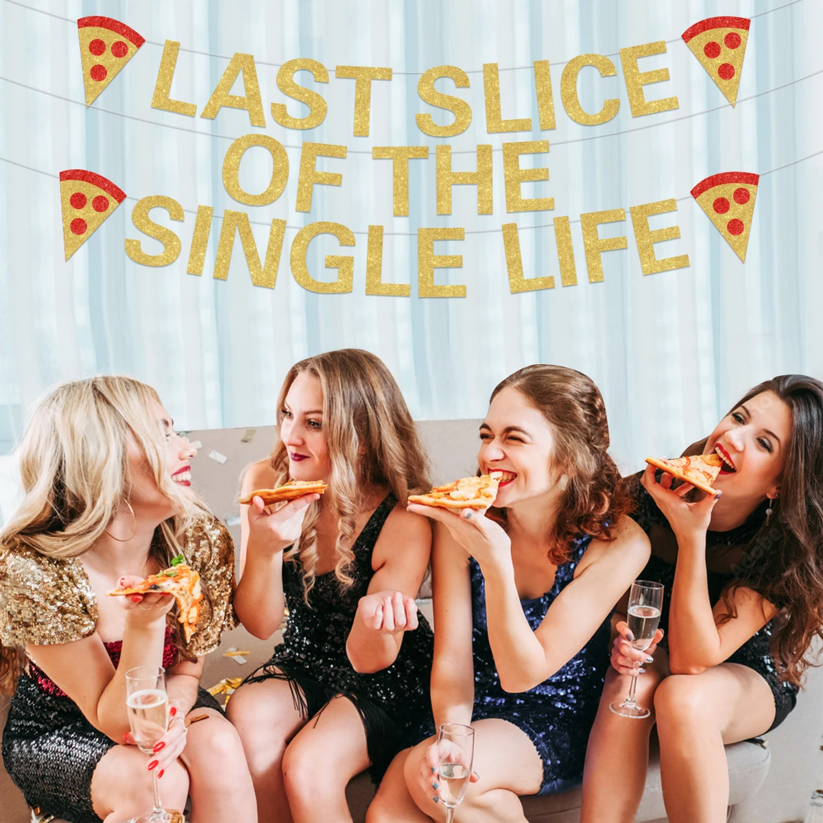 Pizza Bachelorette Party Decorations Glitter Last Slice of The Single Life Banner for Pizza Party Time Bridal Shower Supplies