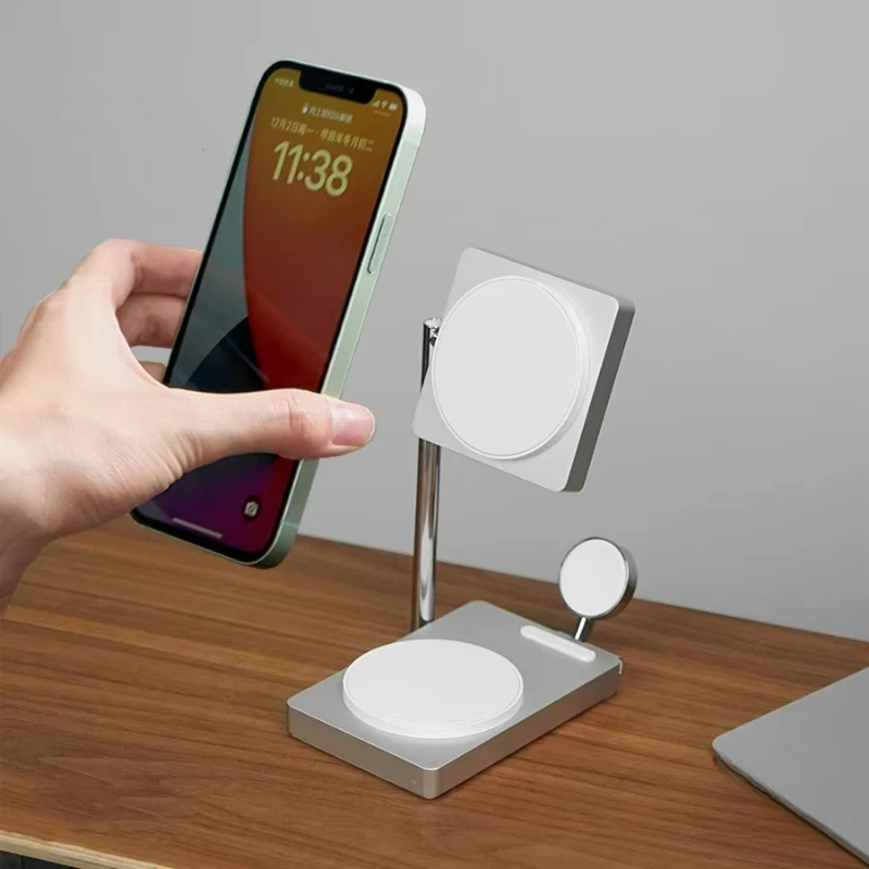 

39 White Aluminum Alloy 3-in-1 Portable Magnetic Folding Wireless Charger Holder