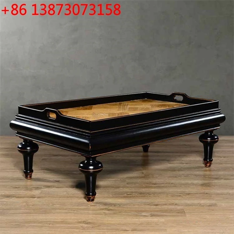 American country solid wood oak coffee table side several units living room retro old tray tea table rectangular coffee table