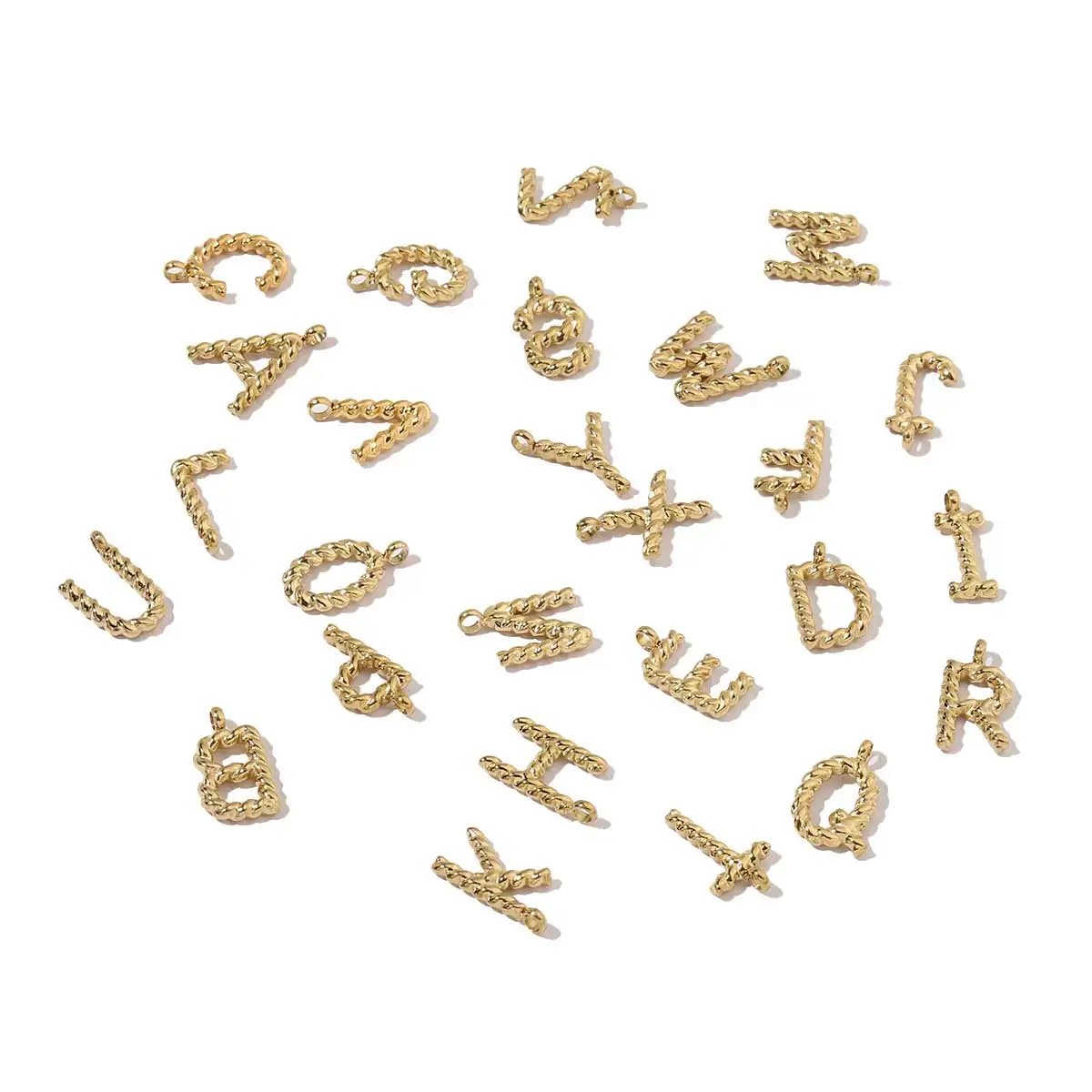 

26pcs/Lot Stainless Steel Gold Color Screw Thread Alphabet Charm A-Z Capital Whole 26 Letters Pendant for DIY Jewelry Making