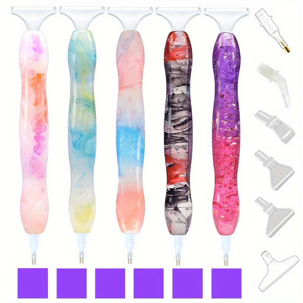 Mehrfarbiger Diamant-Kunststift aus Kunstharz mit Farbverlauf und Ersatzköpfen, Diamant-Malstift mit Wachs, Zubehör für DIY-Diamant-Kunstwerkzeuge