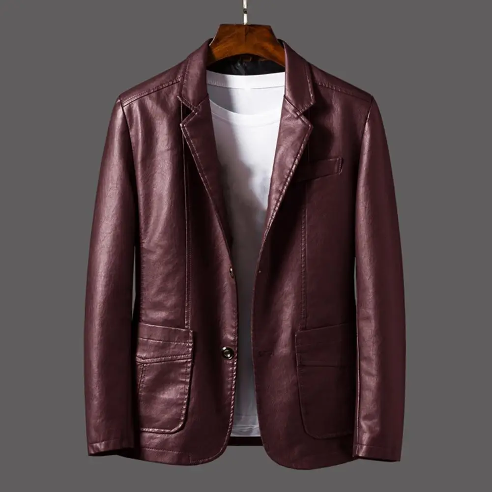 Men Business Leather Coat Trend Casual Fit Slim Turn-down Collar Suit Coat Korean Fashion Leather Sheepskin Men Leather Jacket