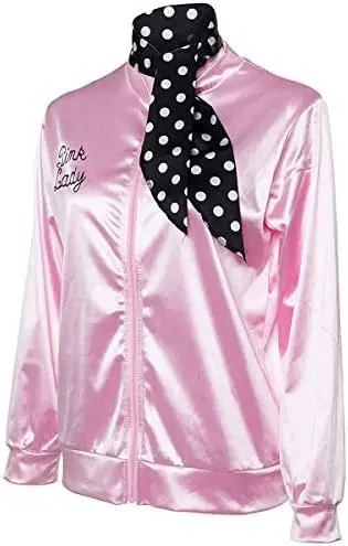 Damen 1950s rosa Damen Satin Fett jacke mit Halstuch Halloween Cosplay Kostüm Kostüm 50er Jahre Pudel modernen Mantel Anzug