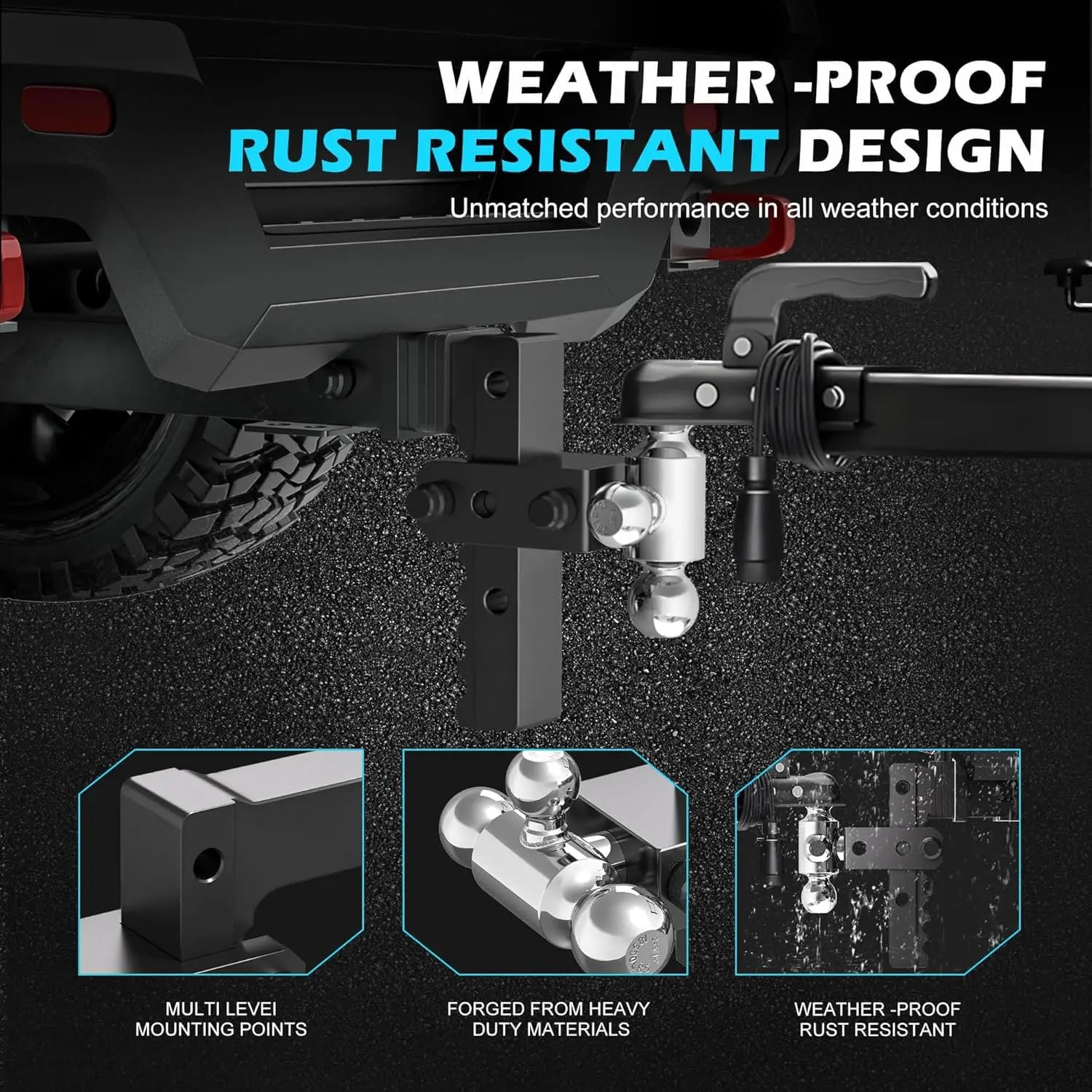 حامل كروي وصلة مقطورة قابل للتعديل، جهاز استقبال مناسب مقاس 2 بوصة، كرة ثلاثية (1-7/8 بوصة × 2 بوصة × 2-5/16 بوصة)، قطرة/ارتفاع 8 بوصة، 12500 GTW، شب عالي التحمل