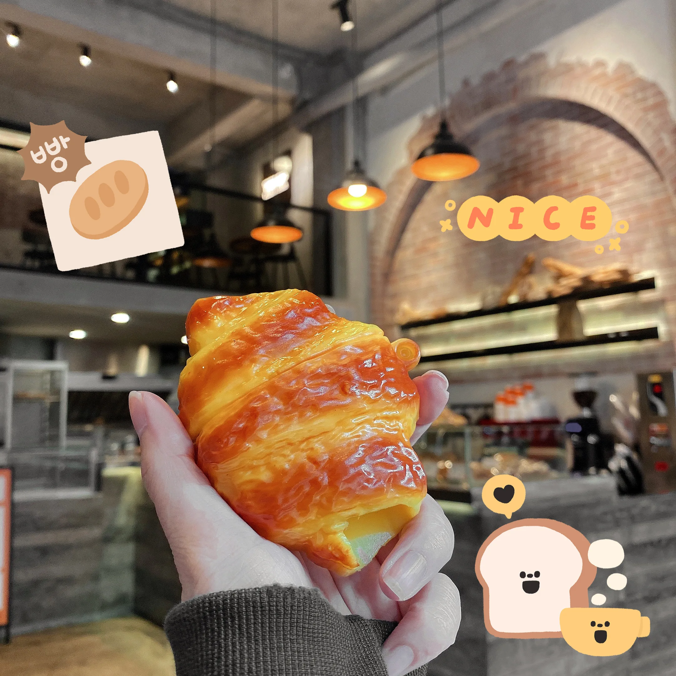 Silicone Case for Apple AirPods Pro with Keychain Hook Croissant Bread 3D Cartoon Food Shaped Cute Lovely Fun Funny For AirPods4