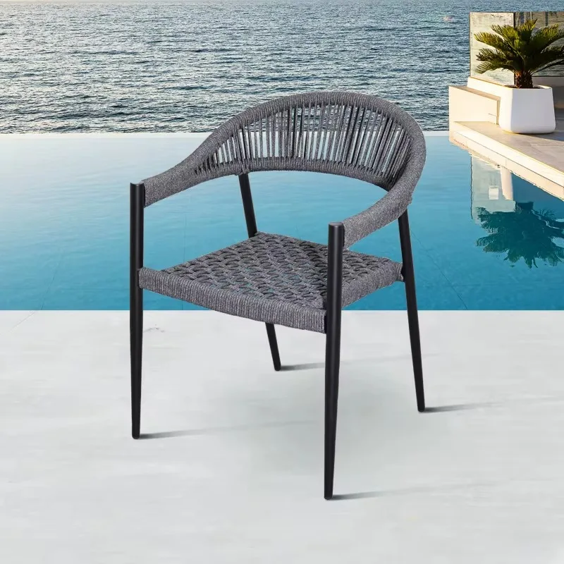 

Modern Stackable Grey Garden Porch Armchairs Furniture Outdoor Patio Cafe Readily Available Rope Aluminum Dining Chairs on Sale