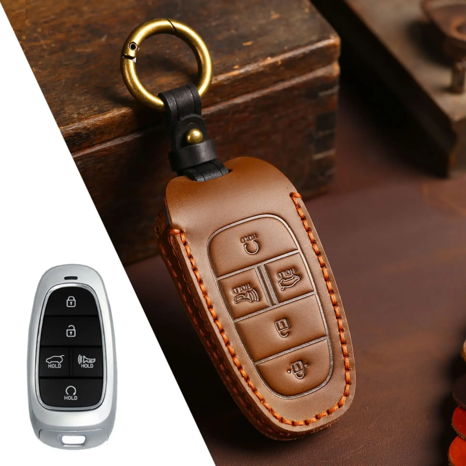 leahter Car Key Case Cover for Hyundai Solaris Sonata Hybrid NEXO NX4 New Grand Santa Fe Tucson 2020 2021 3/4/5/7 buttons remote