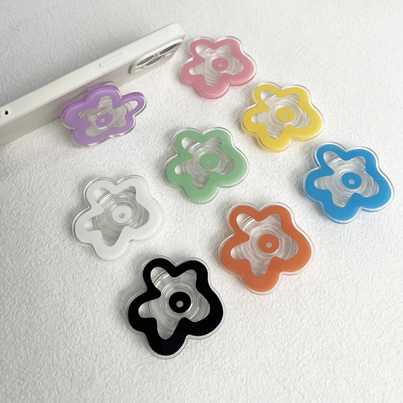 4mm Acrylic Solid Color Transparent Flower Mobile Phone Holder Creative Lazy Desktop Support Back Sticker Mobile Phone Ring