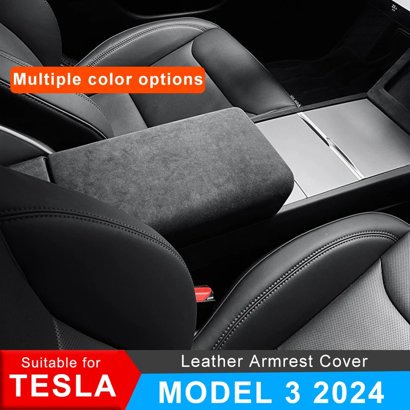 For Tesla Model 3 2024 Highland 3 Car Armrest Decorative Cover Car Accessories Interior Tumbled Leather Modification Products