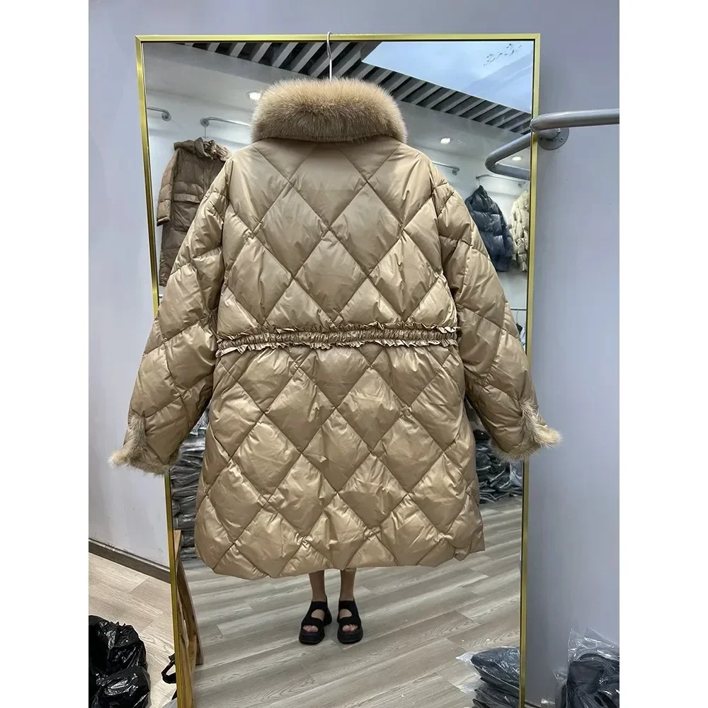 2024 New Female Loose White Duck Down Jackets Ladies  Real Fox Winter Women Winter New Down Coats Thick Warm Long Overcoats