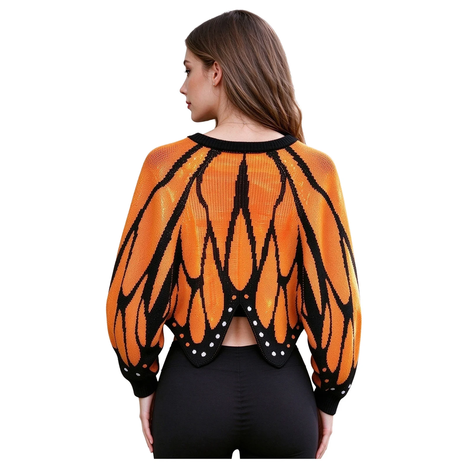 Women Color Blocked Knitted Cape Butterfly Irregular Hem Loose Cardigan Casual Daily Sweater Coat for Halloween Themed Party