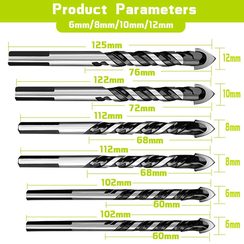 Juego de brocas múltiples para azulejos de cerámica, 6 uds., para azulejos, hormigón, ladrillo, vidrio, plástico y madera, punta de carburo de