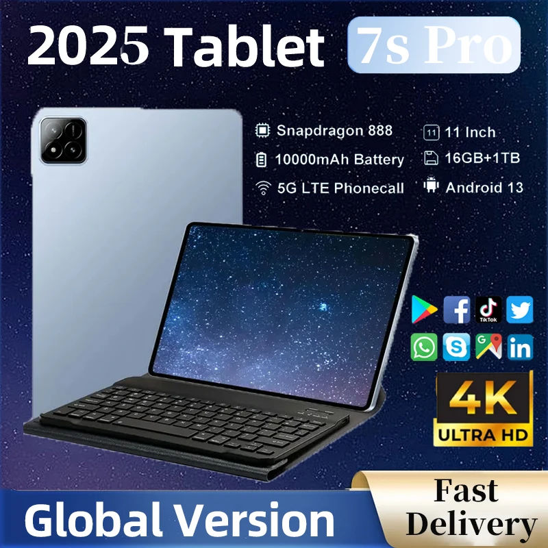 

2025 New Global Edition Pad 7S Pro Tablet Android 14 16GB+1TB 2TB 20000mAh GPS 5G Dual SIM Bluetooth WiFi 5G Phonecall Tablets