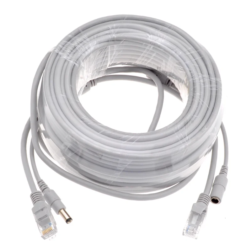 ESCAM 5 متر/10 متر/15 متر/20 متر/30 متر اختياري رمادي CAT5/CAT-5e كابل إيثرنت RJ45 + تيار مستمر الطاقة CCTV شبكة Lan كابل لنظام كاميرات IP