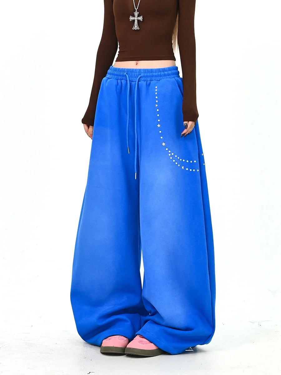 

Повседневные свободные женские спортивные брюки с блестящим звездным принтом, удлиненные, удобные, в американском стиле, от модного бренда