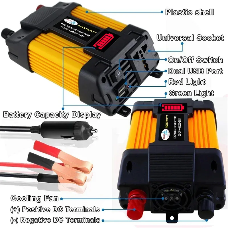 12V to 220V 6000W 4000W Car Power Inverter LED Voltage Capacity Display Transformer Converter 110/220V Dual USB Inverter Changer