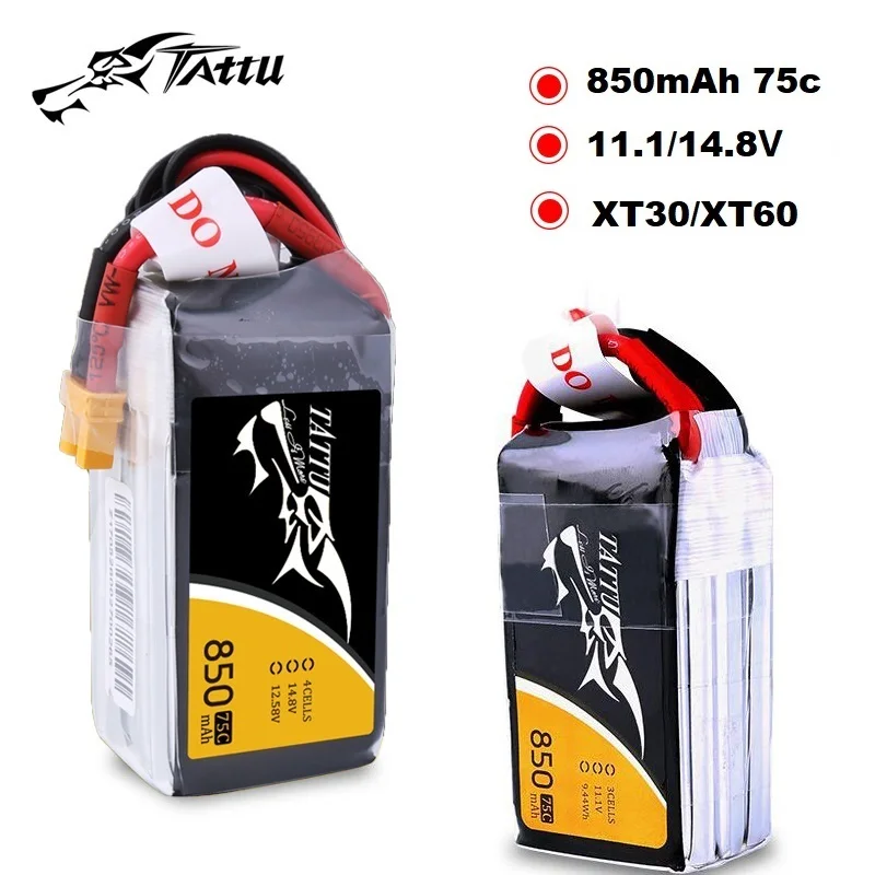 HOT TATTU 75C 850mAh 11.1/14.8V LIPO Battery With XT30/XT60 For RC Helicopter Quadcopter FPV Racing Drone Parts 3/4S BATTERY