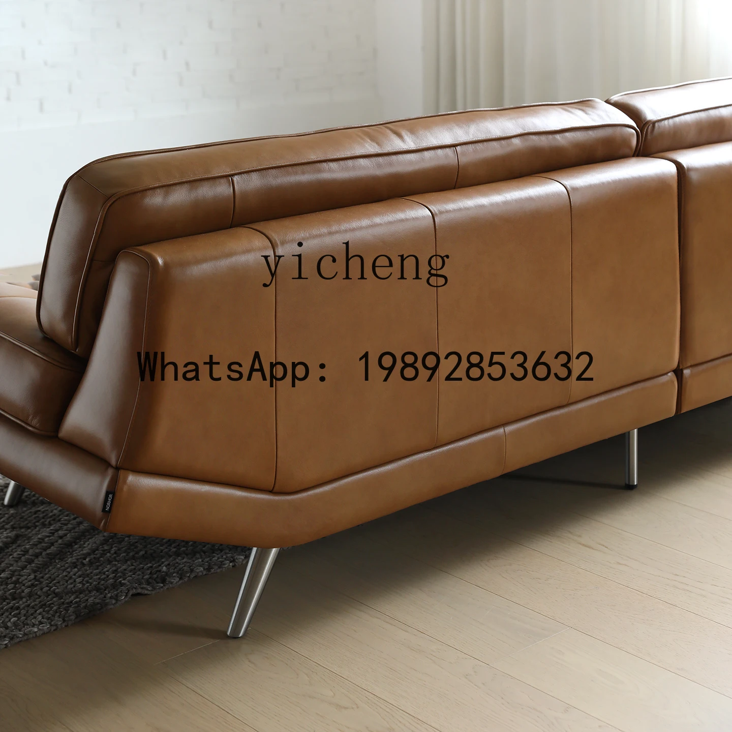 Nordic Expression French Retro Style Moon Boat Full Genuine Leather Sofa Caramel Color