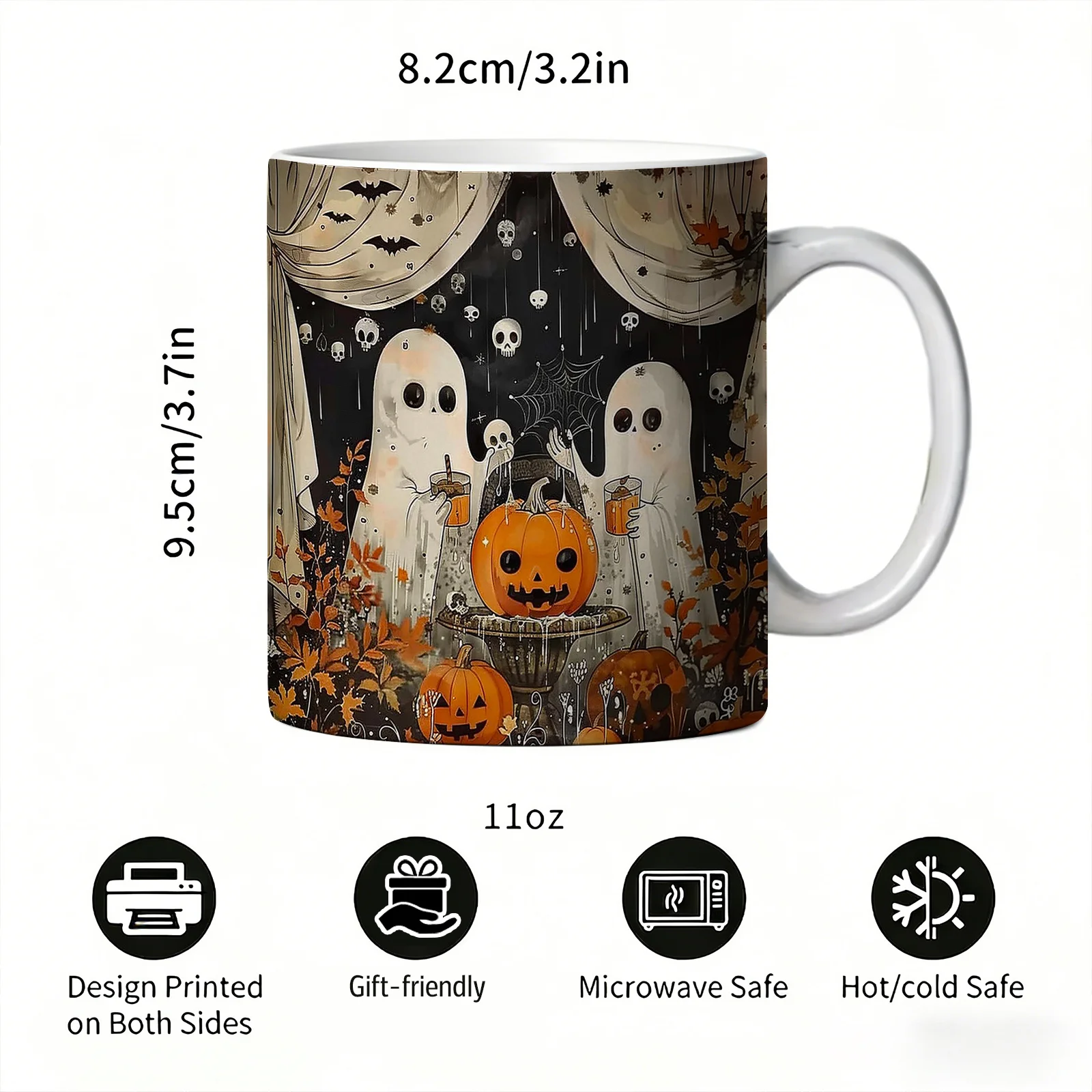 1pc Halloween-Themed Ceramic Coffee Mug with Double-Sided Pattern Design, Reusable, Easy to Hand-Wash, And Holds 11Oz. A Stylish Cup Perfect for Home Decor, Office Water, And an Ideal Gift for Friends