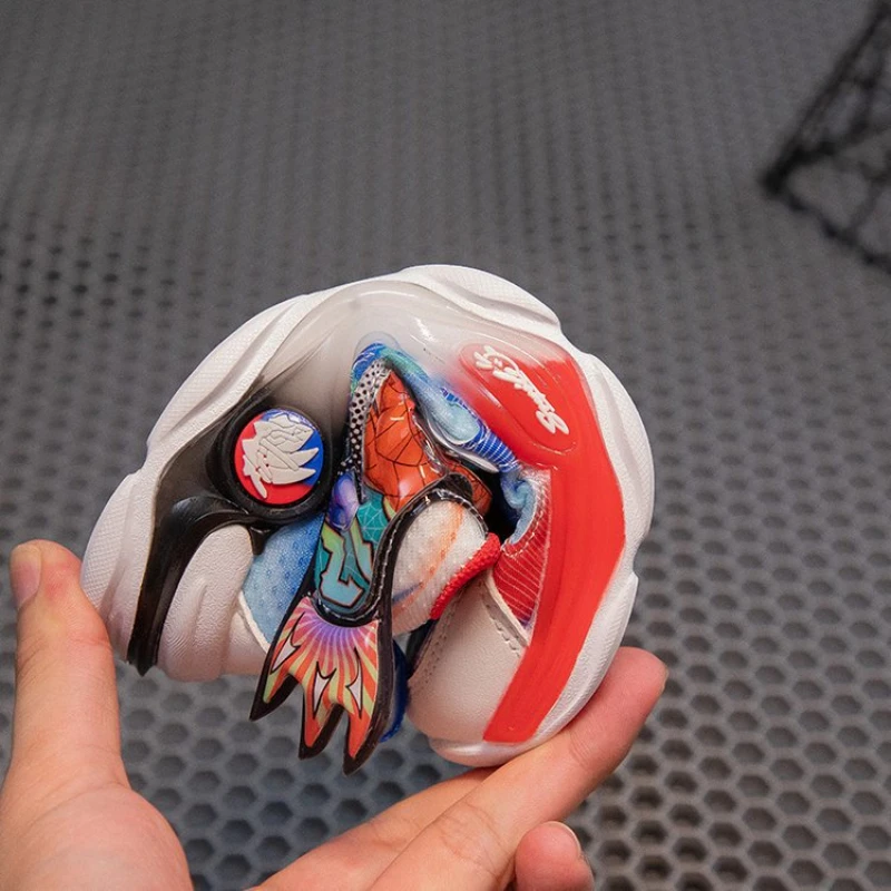 Disney Kinder Licht Sportschuhe Frühling Herbst Rotierenden Knopf Mesh Atmungsaktive Leucht Jungen Laufschuhe Größe 26-35