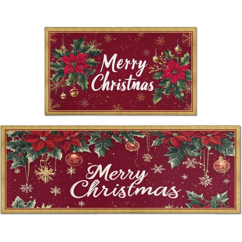 

Christmas Red Kitchen Floor Mat 2-piece Set Home Decoration By Mat 20inX31in 18inX47in