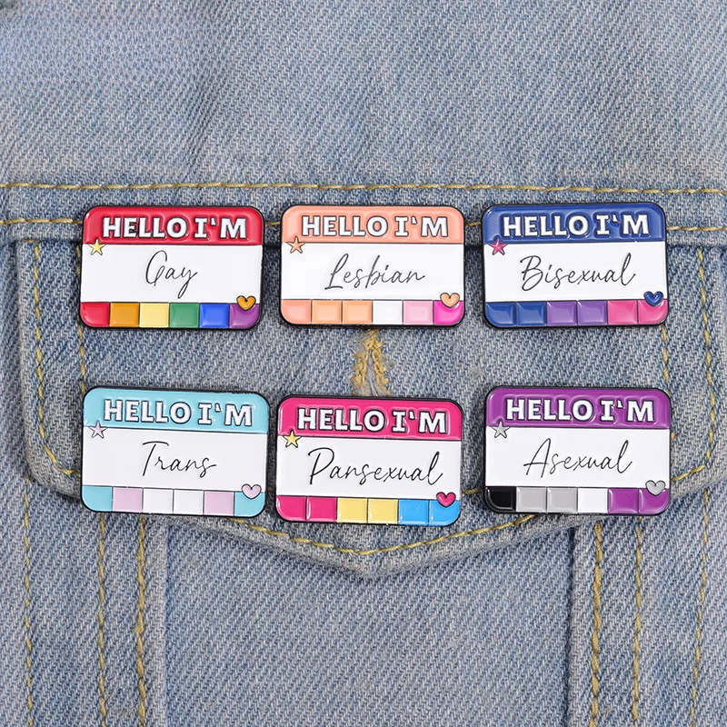 Hello I'm LGBT Enamel Pins Multicolour Metal Jewelry Gay Lesbian Brooches Funny Lapel Pin Badges for Backpack Clothes Wholesale