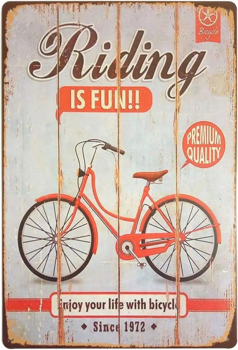 Riding Is Fun Enjoy Your Life with Bicycle Retro Vintage Bar Metal Tin Sign poster style wall art pub bar decor 12 X8 sign